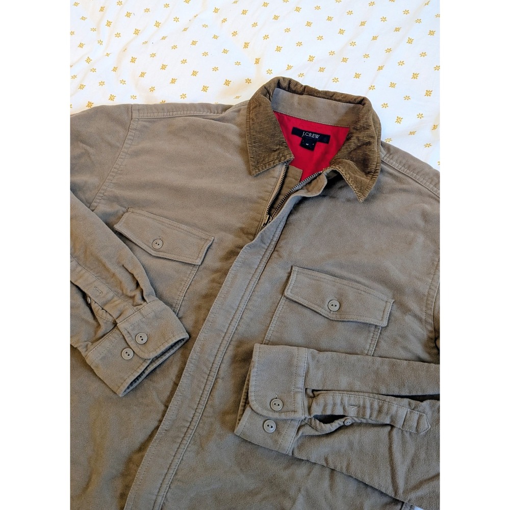 Vtg J.Crew Chamois Moleskin Barn Field Jacket Corduroy Collar Full Zip Medium